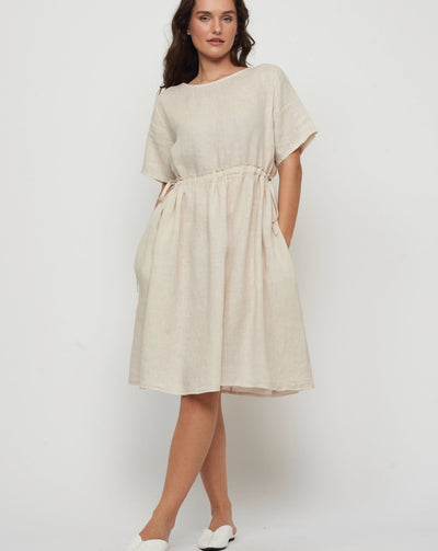Oversize Linen Drawstring Dress