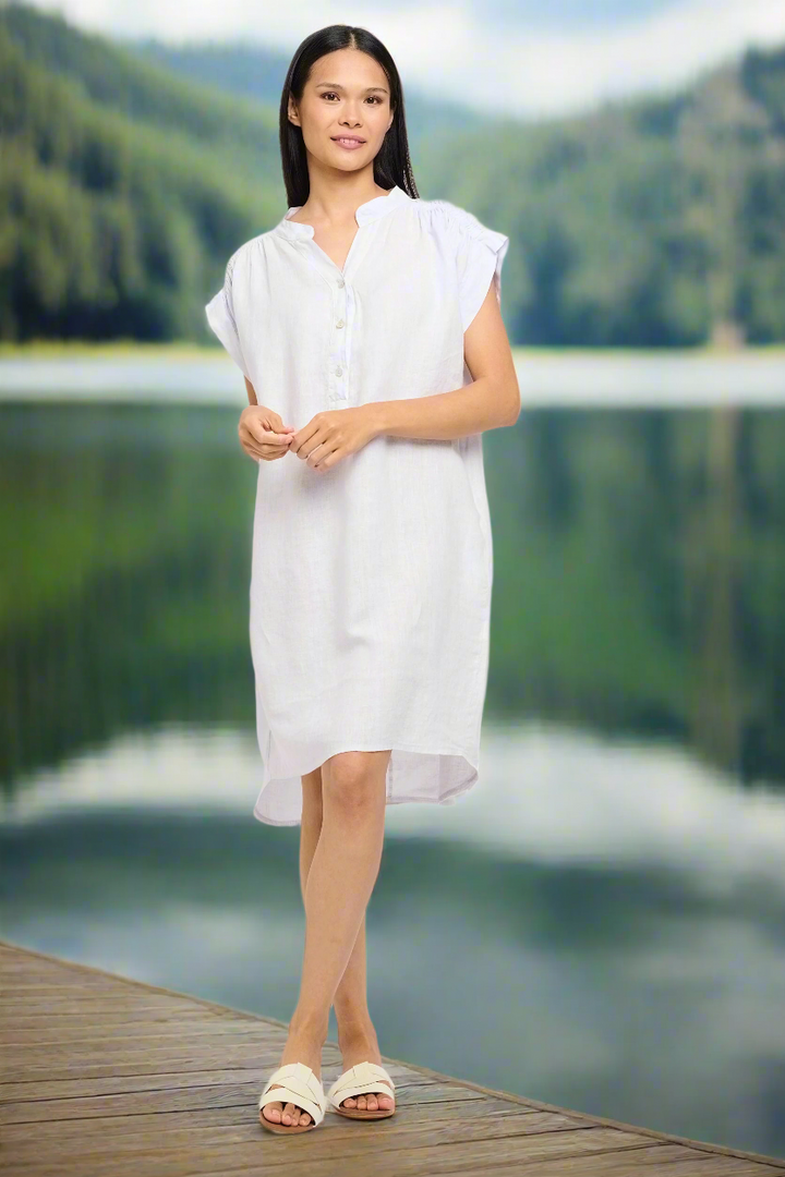 Ruched Shoulder Linen Dress