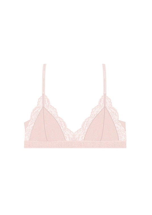 Pink polo ralph lauren bra with lace details on a white background
