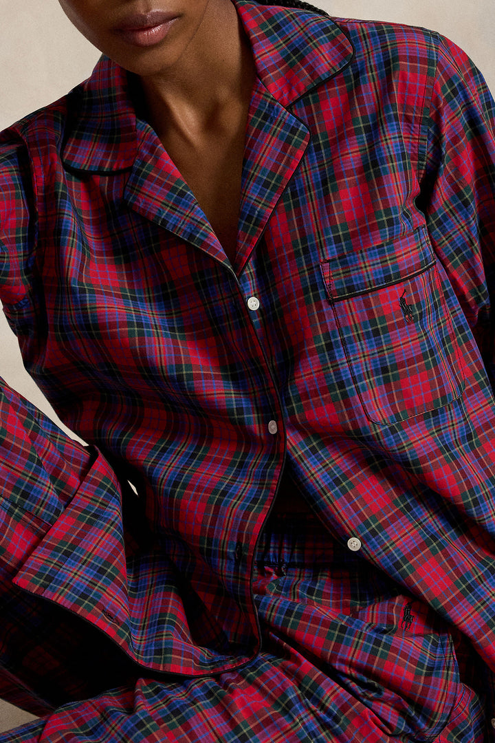 Elliot Plaid Long-Sleeve Pajama Set with Twilly