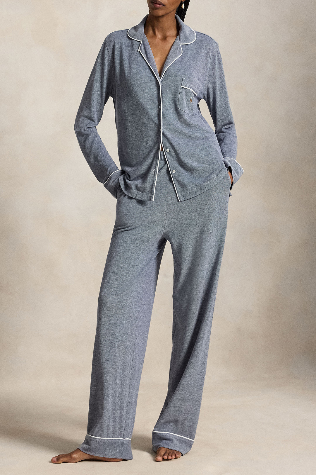 Knit Oxford Shirt & Pant Pajama Set