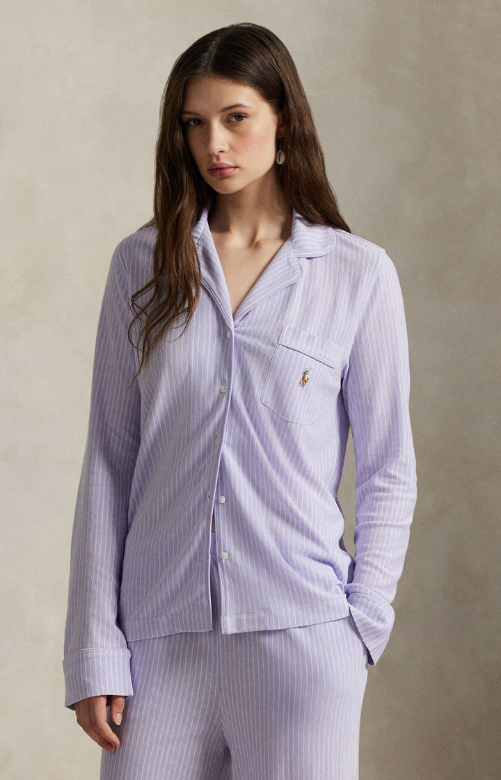 Knit Oxford Stripe Long Pajama Set