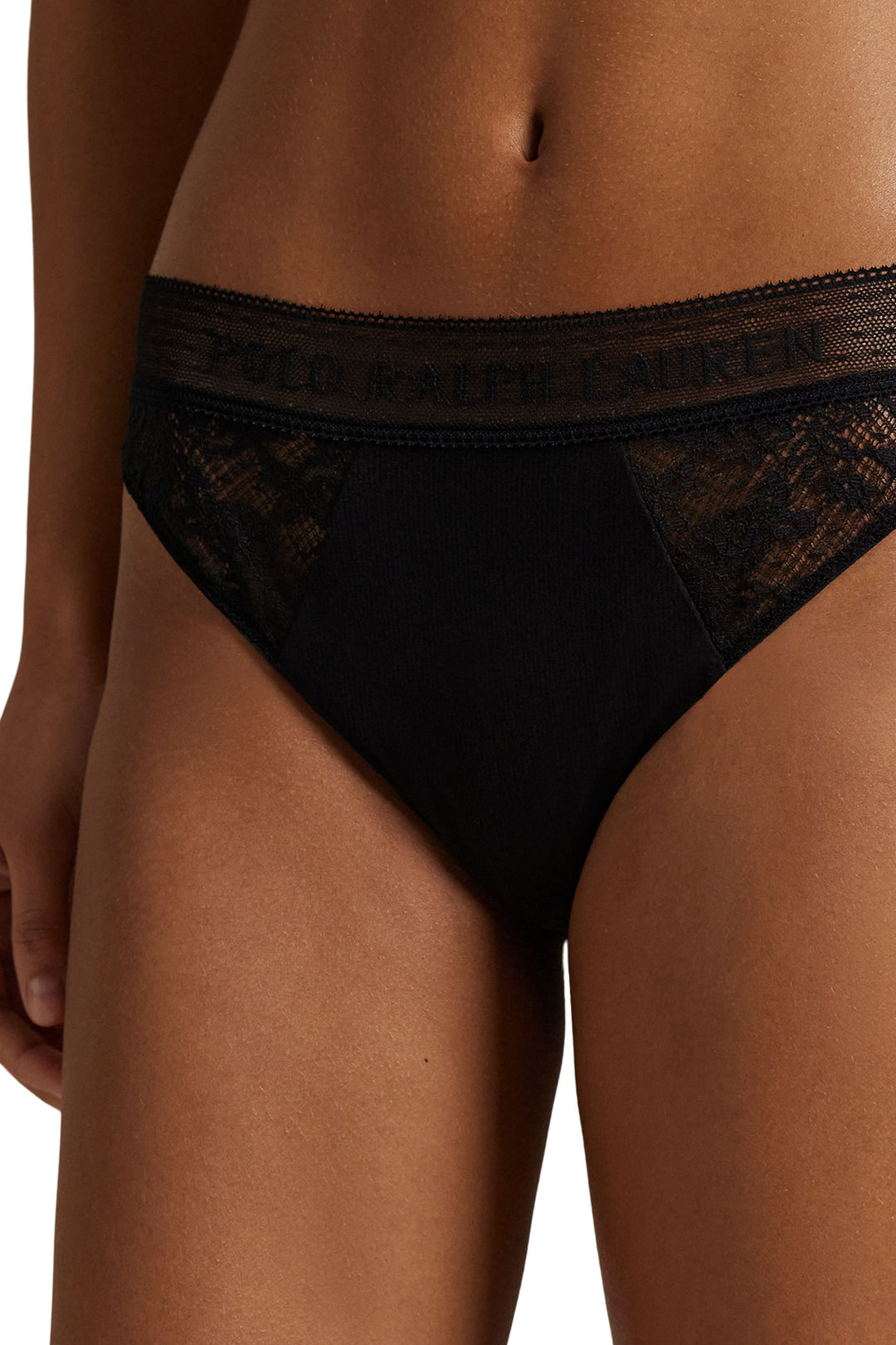 Black lace polo ralph lauren underwear on a white background