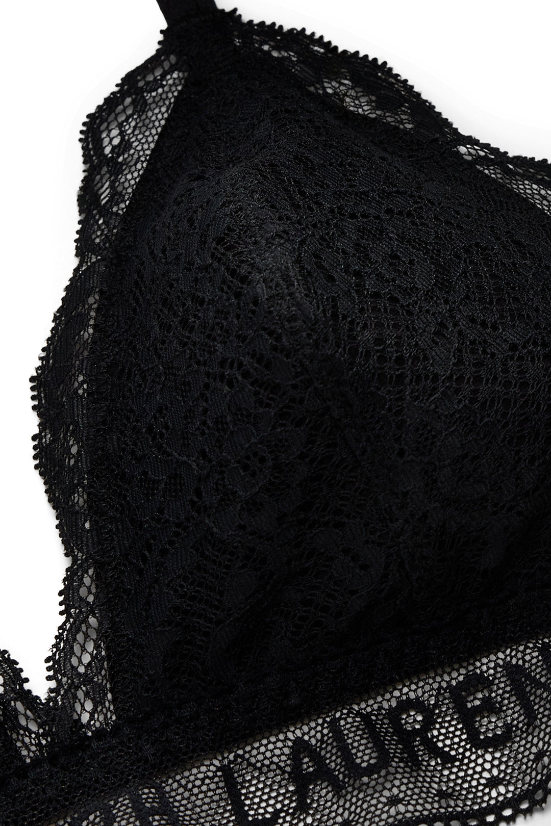 Black lace garment with 'Lauren' branding on a white background