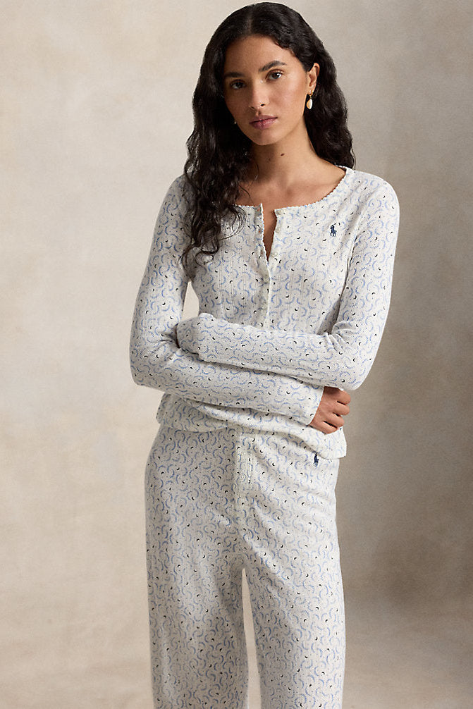 Polo Pointelle Henley Wide Leg Sleep Set