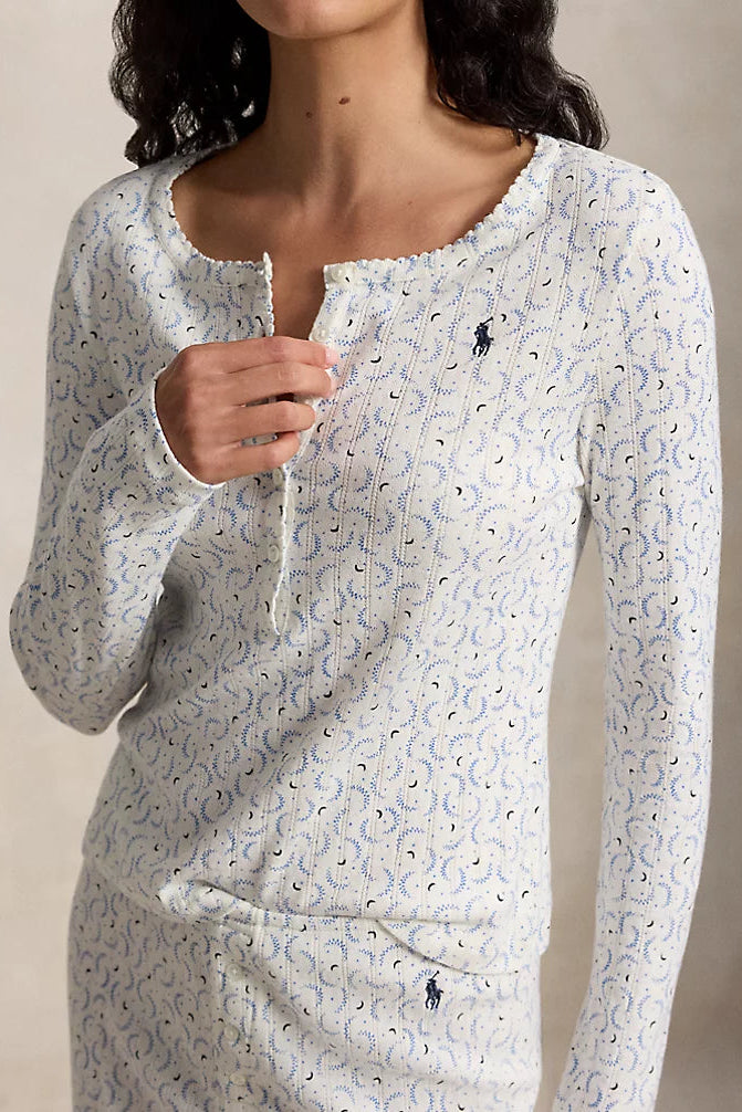 Polo Pointelle Henley Wide Leg Sleep Set