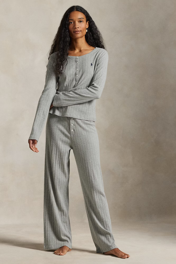 Polo Pointelle Henley Wide Leg Sleep Set