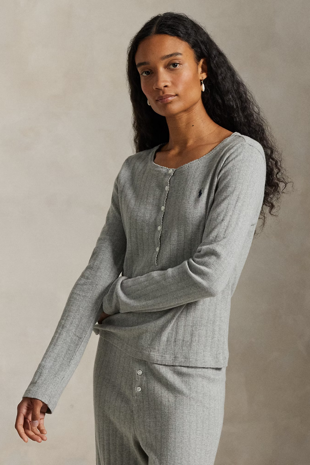 Polo Pointelle Henley Wide Leg Sleep Set