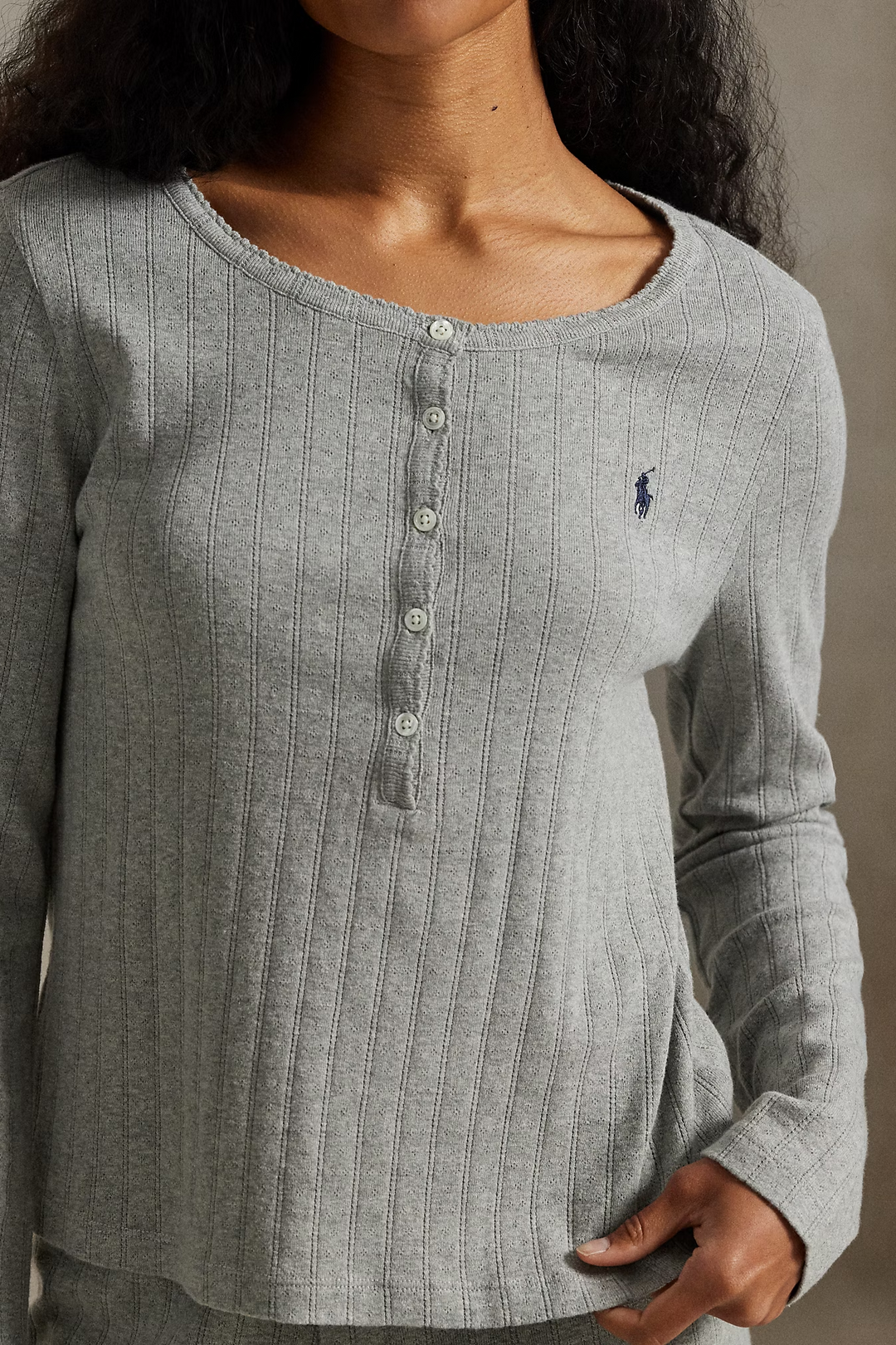 Polo Pointelle Henley Wide Leg Sleep Set