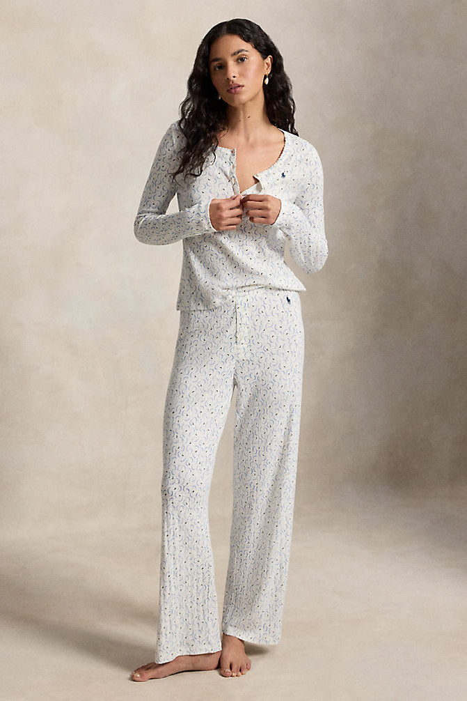 Polo Pointelle Henley Wide Leg Sleep Set