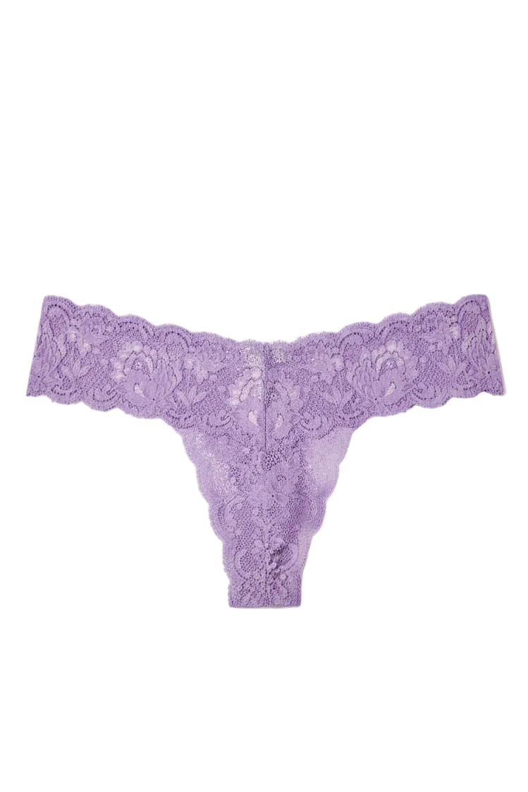 Purple lace thong on a white background