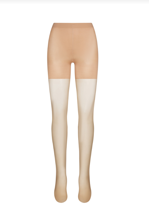 Beige and white sheer tights on a white background