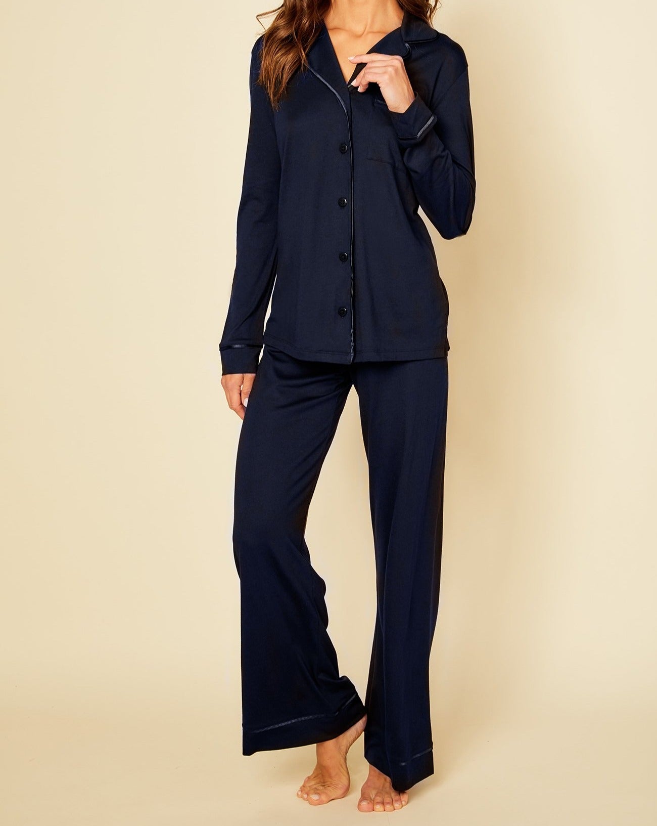 Bella Navy Long Sleeve Top & Pant Pajama Set, Size XL
