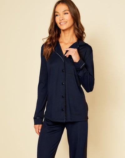 Bella Navy Long Sleeve Top & Pant Pajama Set, Size XL - Beestung Lingerie