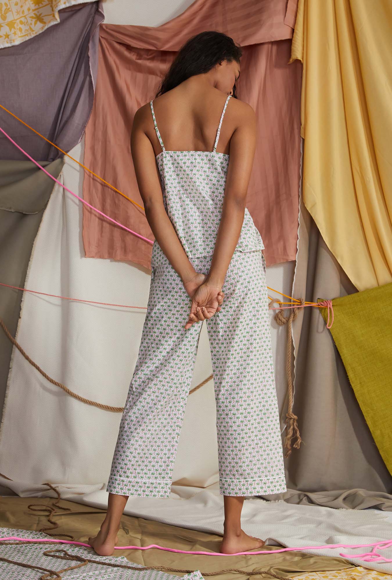 Palm Geo Cami & Cropped Pant Woven Cotton Set