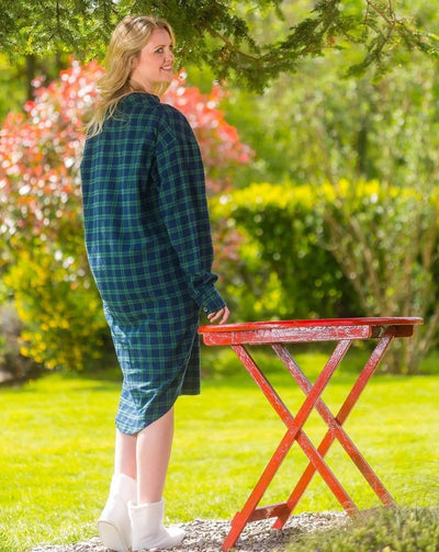 Unisex Green Tartan Flannel Nightshirt: Size M