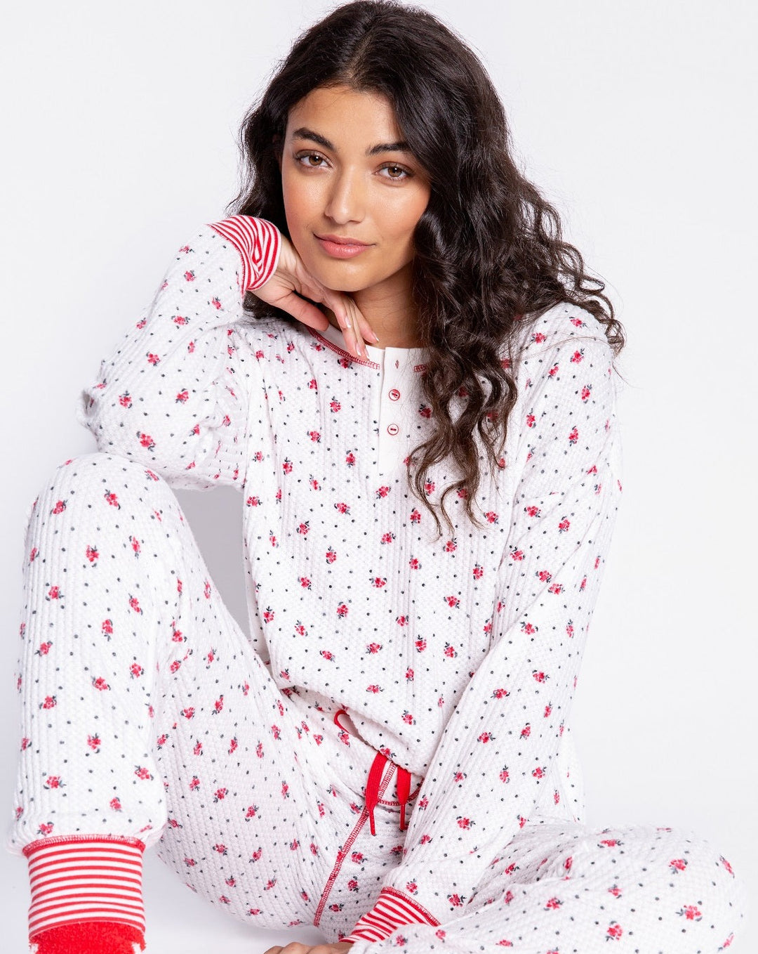 Ski Jammie Set: Ivory Floral: Size L - Beestung Lingerie